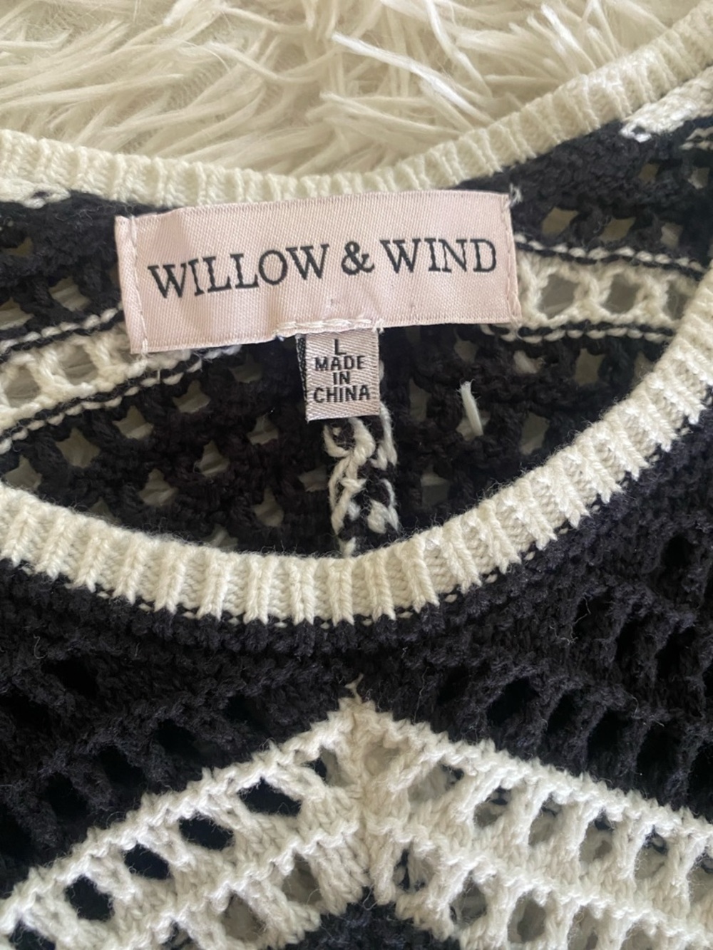 Willow & Wind Chevron Crochet Sweater Dress L Black White Lined - Picture 5 of 10